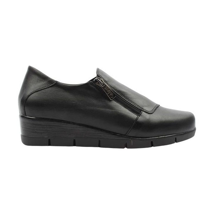Valerias Black Soft Leather Wide fitting Zip Shoe Boot 9510