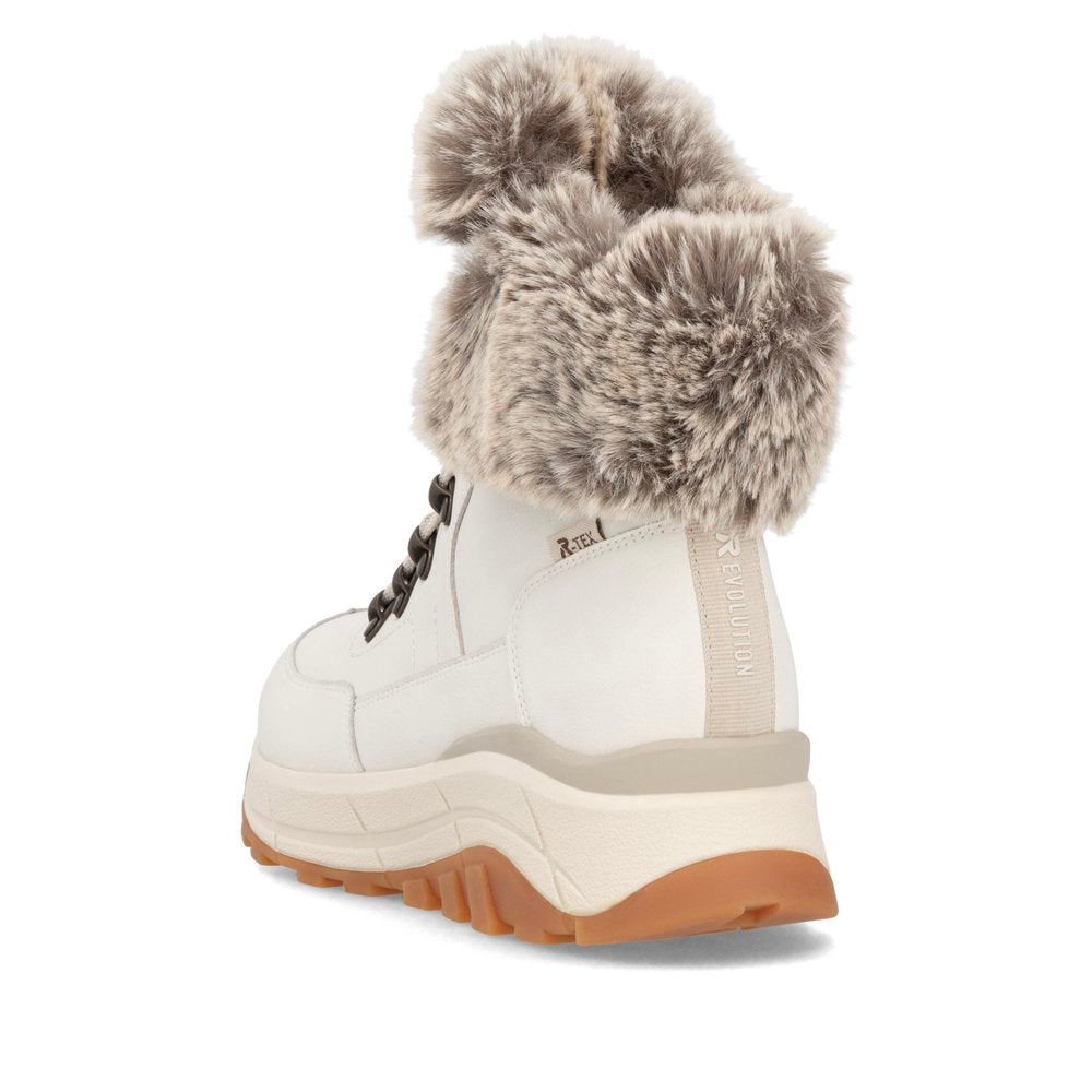Rieker Evolution W0063 OFF WHITE Fur Cuff Trainer style Boot