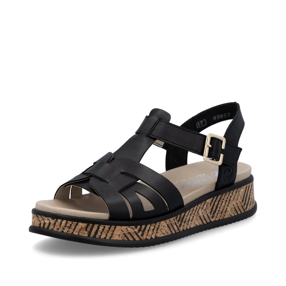 Rieker Wedge Sandal W0853-00 BLACK