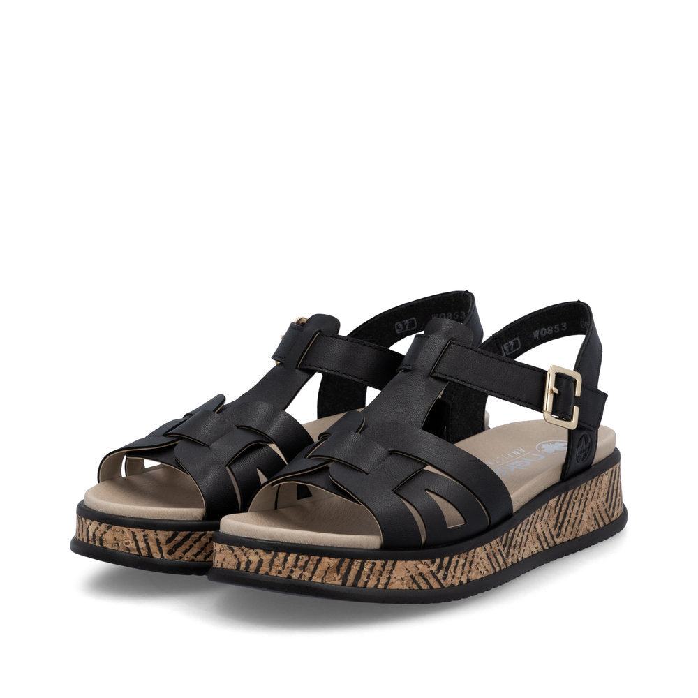 Rieker Wedge Sandal W0853-00 BLACK