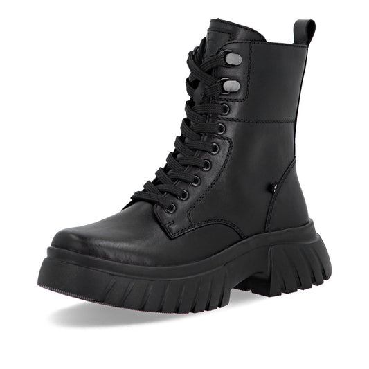 Rieker Biker Style Ankle Boot with Lace and Zip W1870-02 BLACK LEATHER