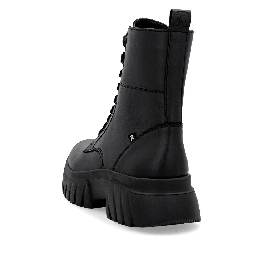 Rieker Biker Style Ankle Boot with Lace and Zip W1870-02 BLACK LEATHER