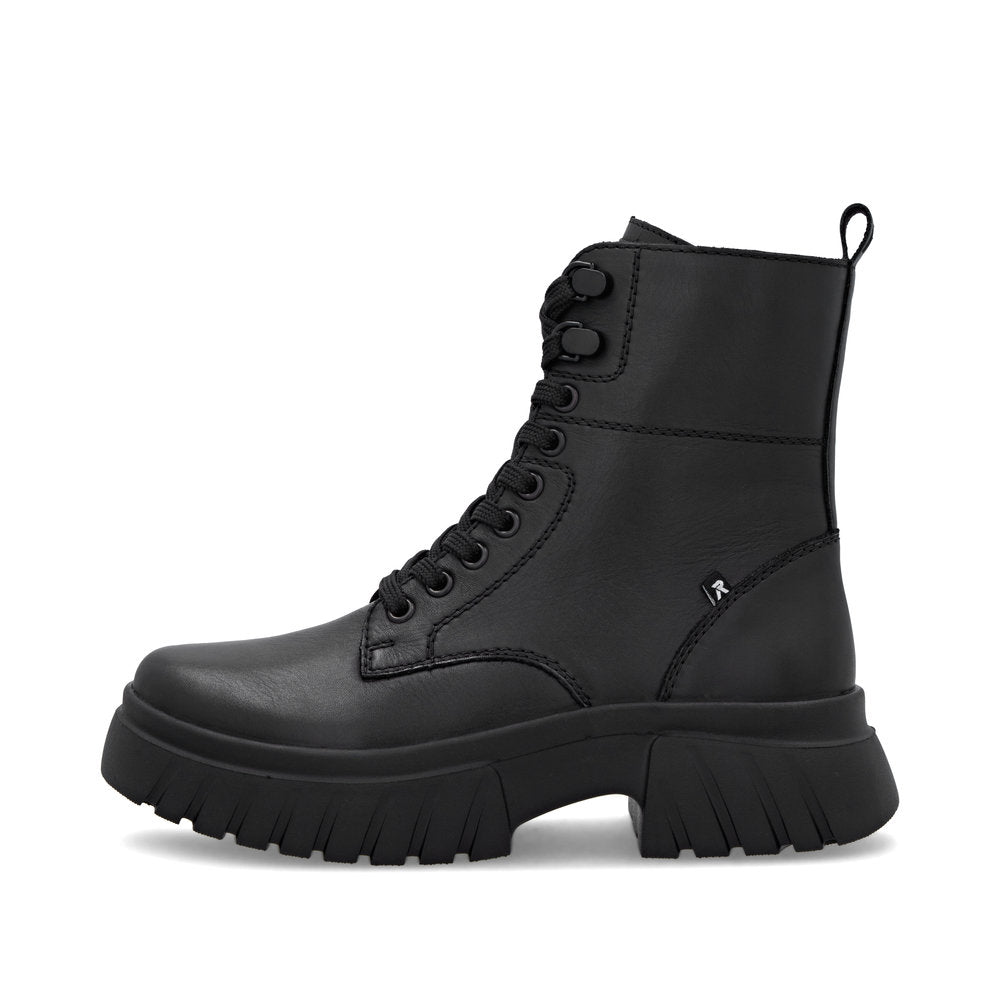 Rieker Biker Style Ankle Boot with Lace and Zip W1870-02 BLACK LEATHER