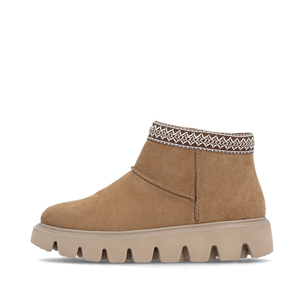 Rieker Casual Ankle Boot Fur lined with zip W2074-24 TAN