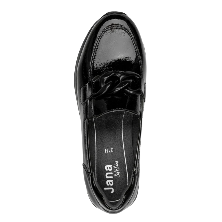 Jana 24766-42 BLACK  Patent Low Wedge Loafer