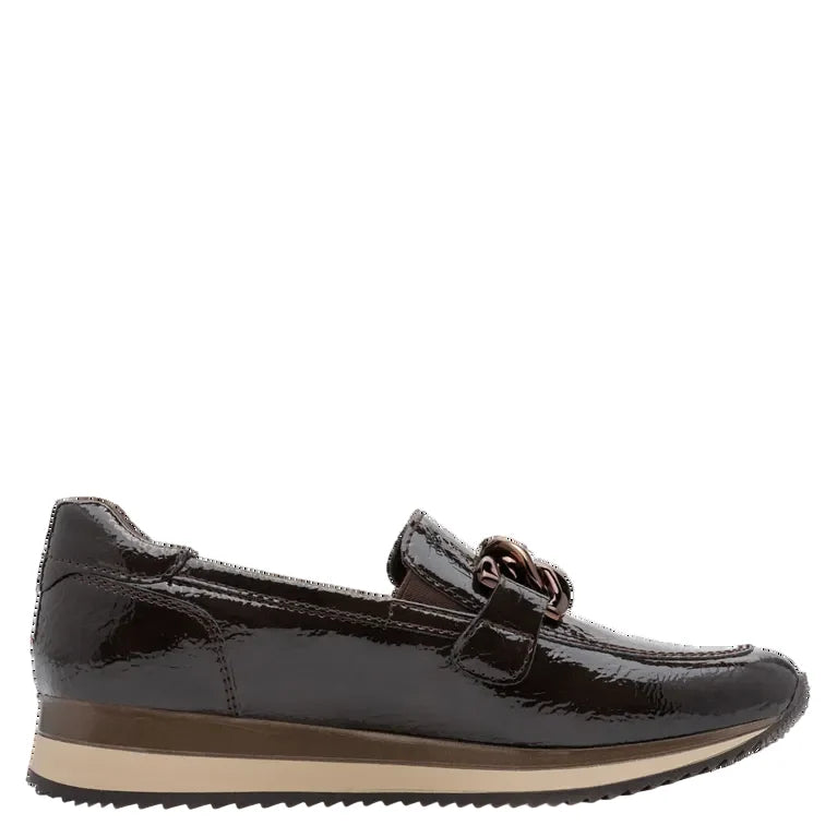 Jana 24766-42 MOCCA Patent Wide Fitting Wedge Heel Slip On Loafer
