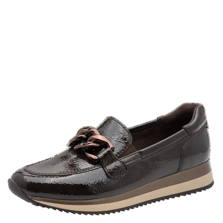 Jana 24766-42 MOCCA Patent Wide Fitting Wedge Heel Slip On Loafer