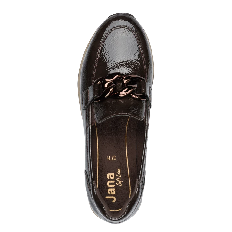 Jana 24766-42 MOCCA Patent Wide Fitting Wedge Heel Slip On Loafer