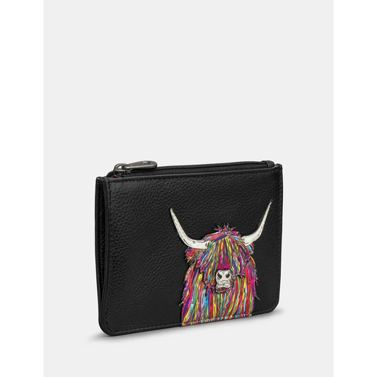 Yoshi Highland Cow Zip Top Purse BLACK y1321COW1