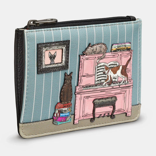 Yoshi Piano Cats Black Leather Zip Top Purse BLACK Y1321 PIANO 1
