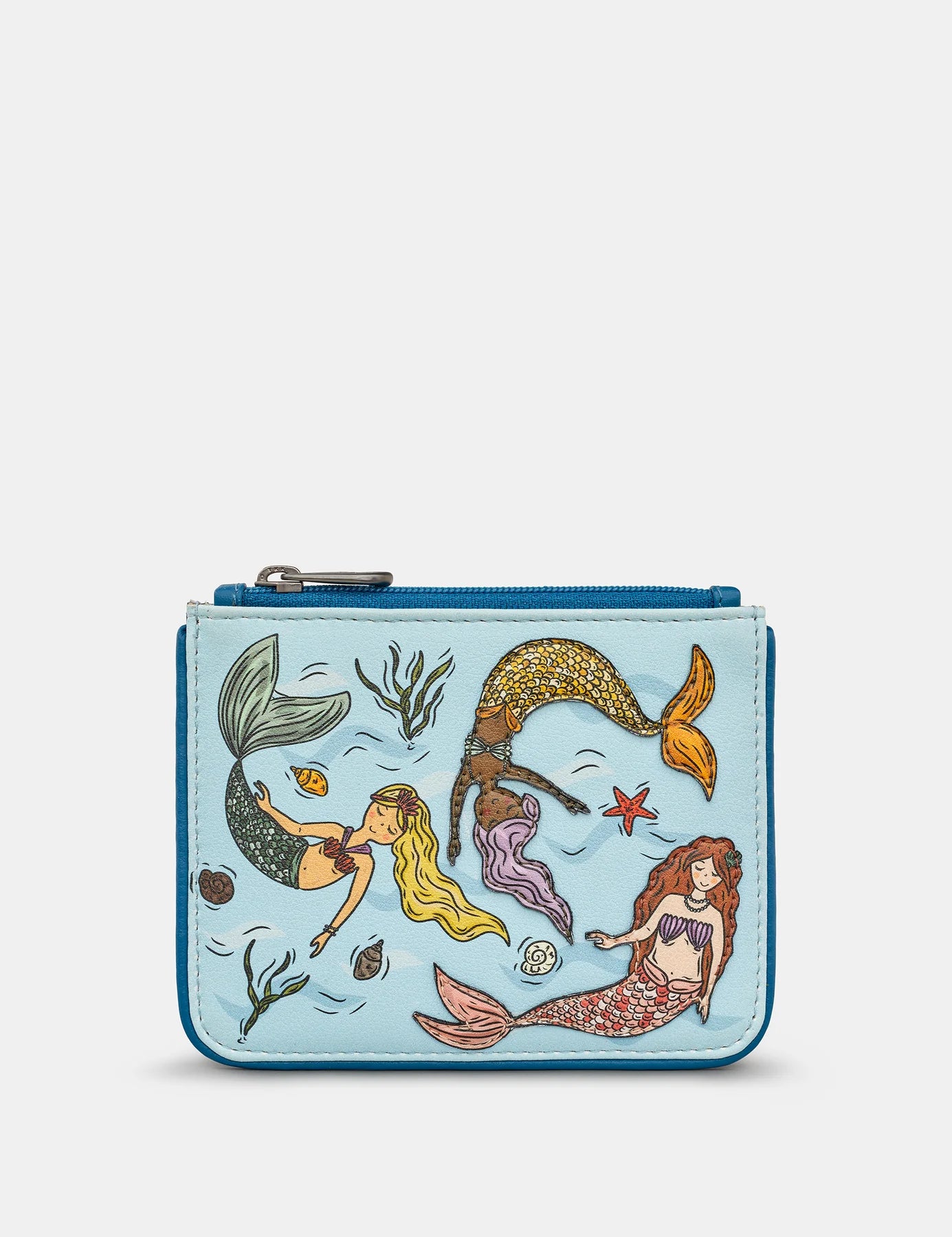 Yoshi Mermaids Dance Zip top real leather Purse BLUE .