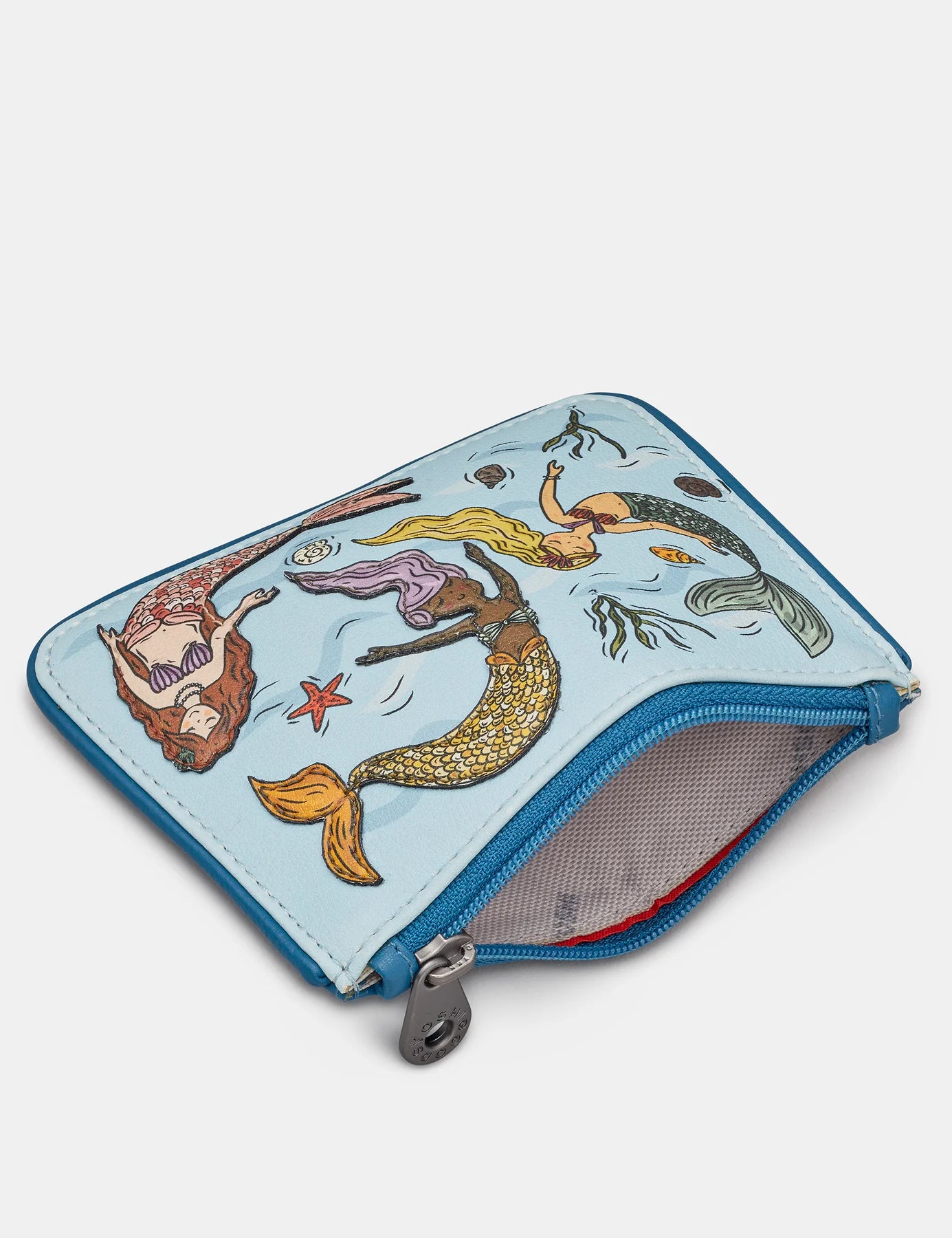 Yoshi Mermaids Dance Zip top real leather Purse BLUE .