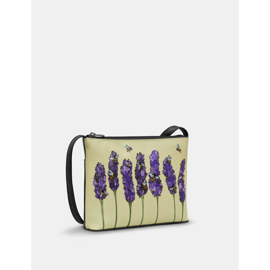 Bees Love BLACK Yellow Lavender Soft Leather Cross Body Bag