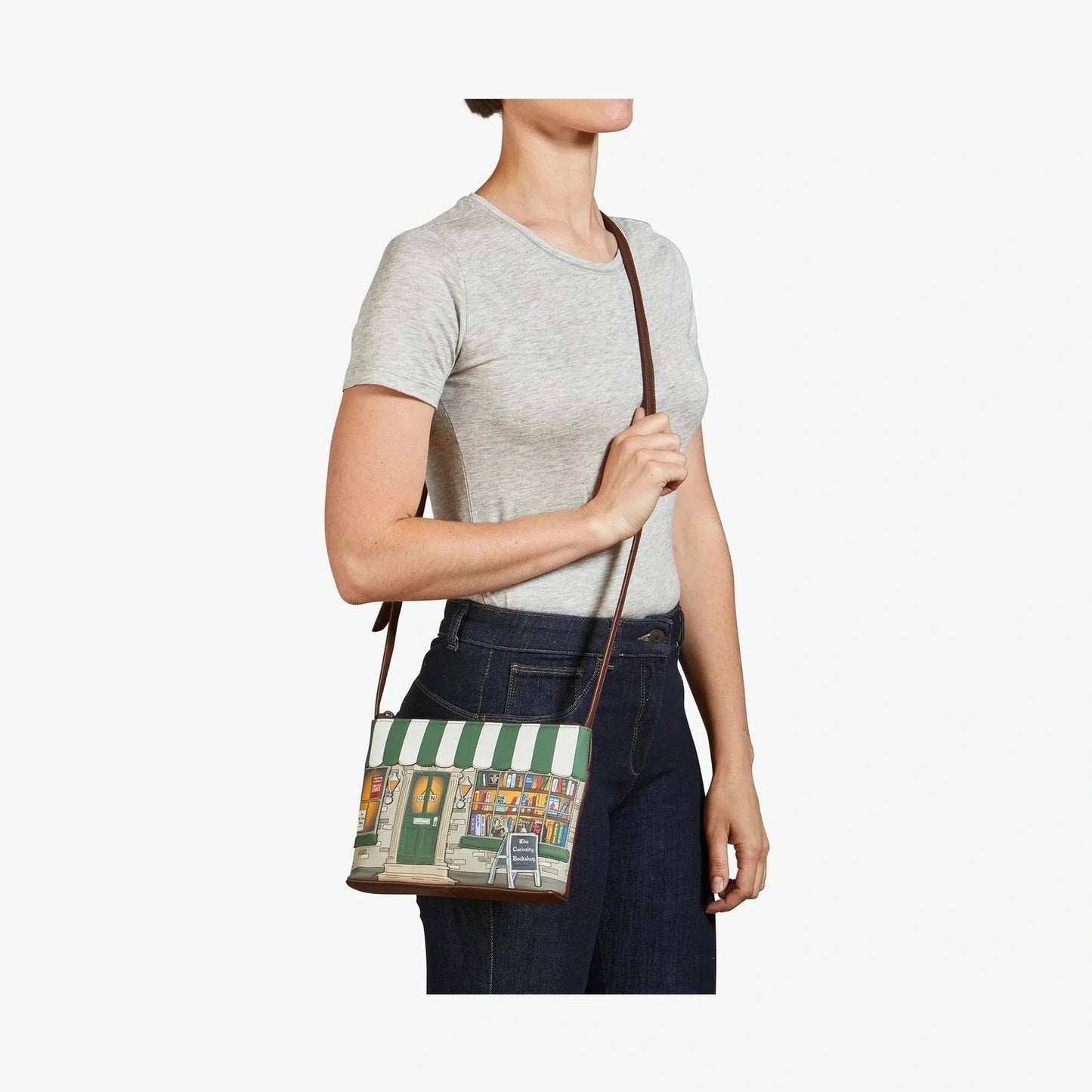 Yoshi Curiosity Bookshop Leather Cross Body Bag Green / BROWN