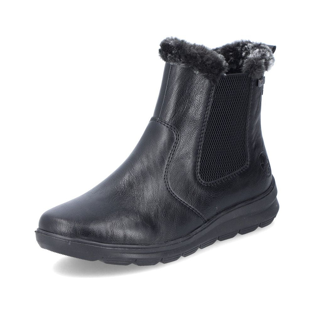 Rieker Ladies Boot Z0061 Flat Ankle boot with fleece lining and zip BLACK Z0061-00