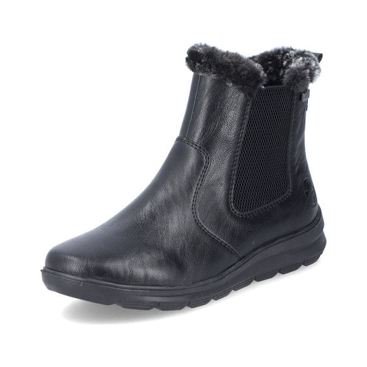 Rieker Ladies Boot Z0061 Flat Ankle boot with fleece lining and zip BLACK Z0061-00