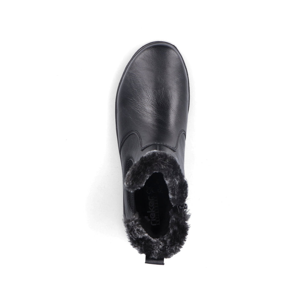 Rieker Ladies Boot Z0061 Flat Ankle boot with fleece lining and zip BLACK Z0061-00