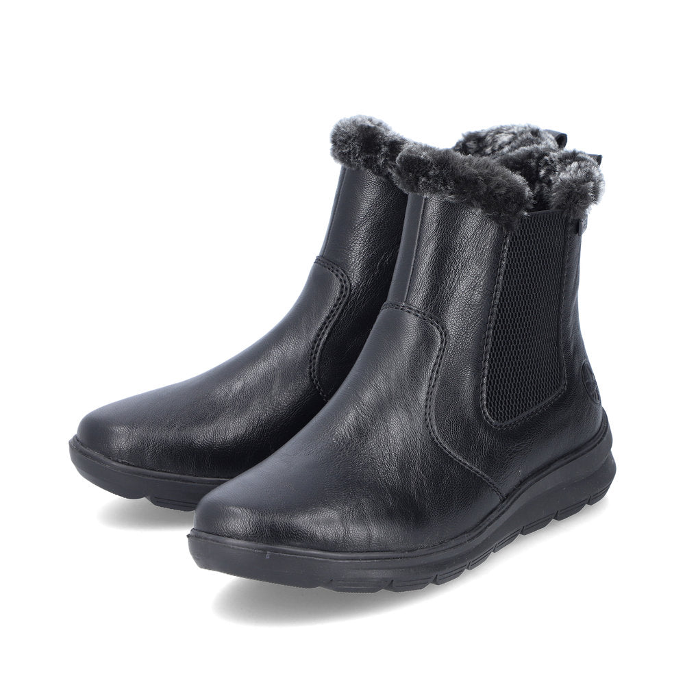 Rieker Ladies Boot Z0061 Flat Ankle boot with fleece lining and zip BLACK Z0061-00