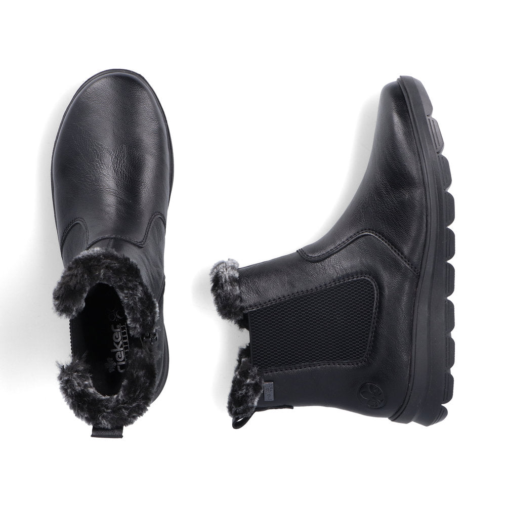 Rieker Ladies Boot Z0061 Flat Ankle boot with fleece lining and zip BLACK Z0061-00