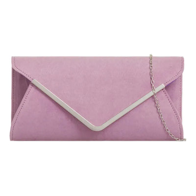 LILAC Faux Suede Clutch Bag with Chain z320