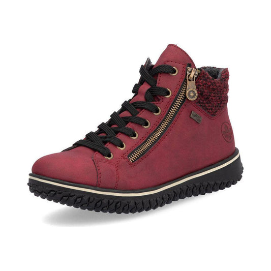 Rieker Z4263 RED Water Repellant  Ankle Boot with Laces and Zip Z4263-35