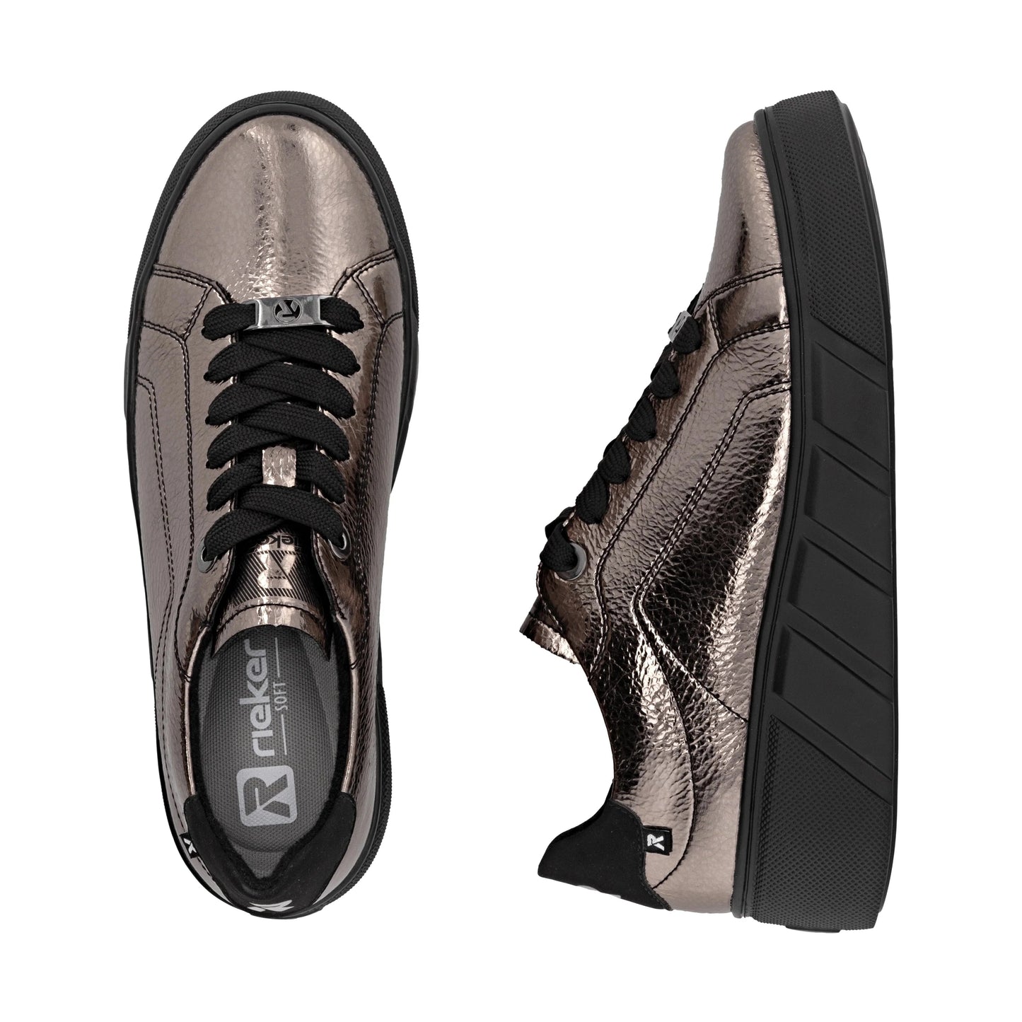 Rieker W2601 PEWTER Leather Low Top Sneakers W2601-91
