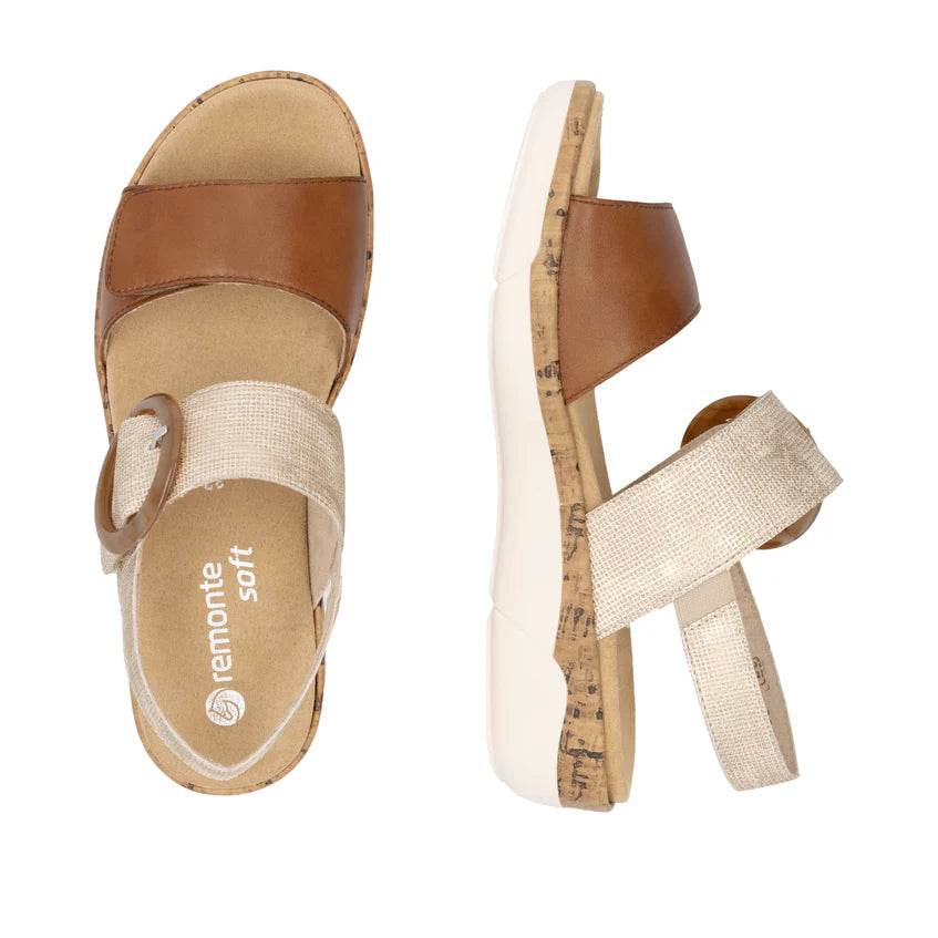 Remonte R6853 BEIGE / Gold Twin Adjustable Strap Comfort Sandal R6853-90
