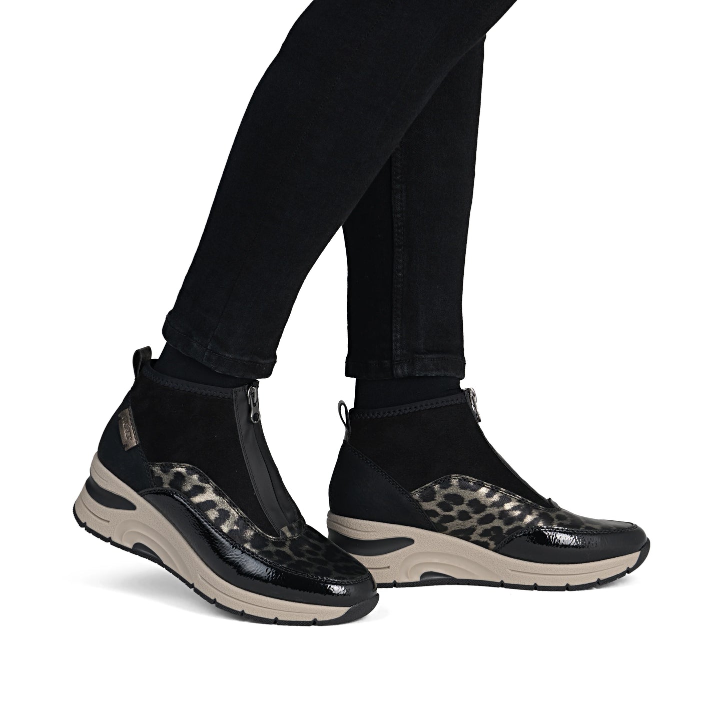 Rieker N9362 BLACK / Leopard Print Trainer Style Boot N9362-00