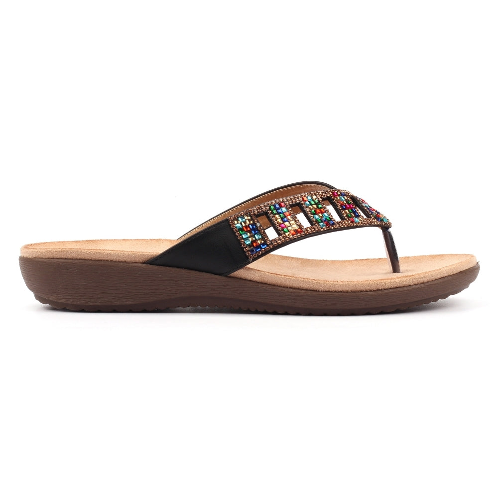Lunar Toe-post mule sandal Abigail JLH565 BLACK