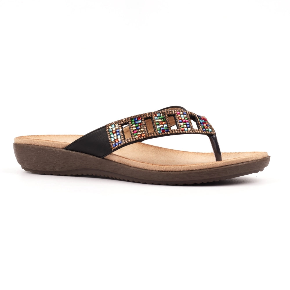 Lunar Toe-post mule sandal Abigail JLH565 BLACK