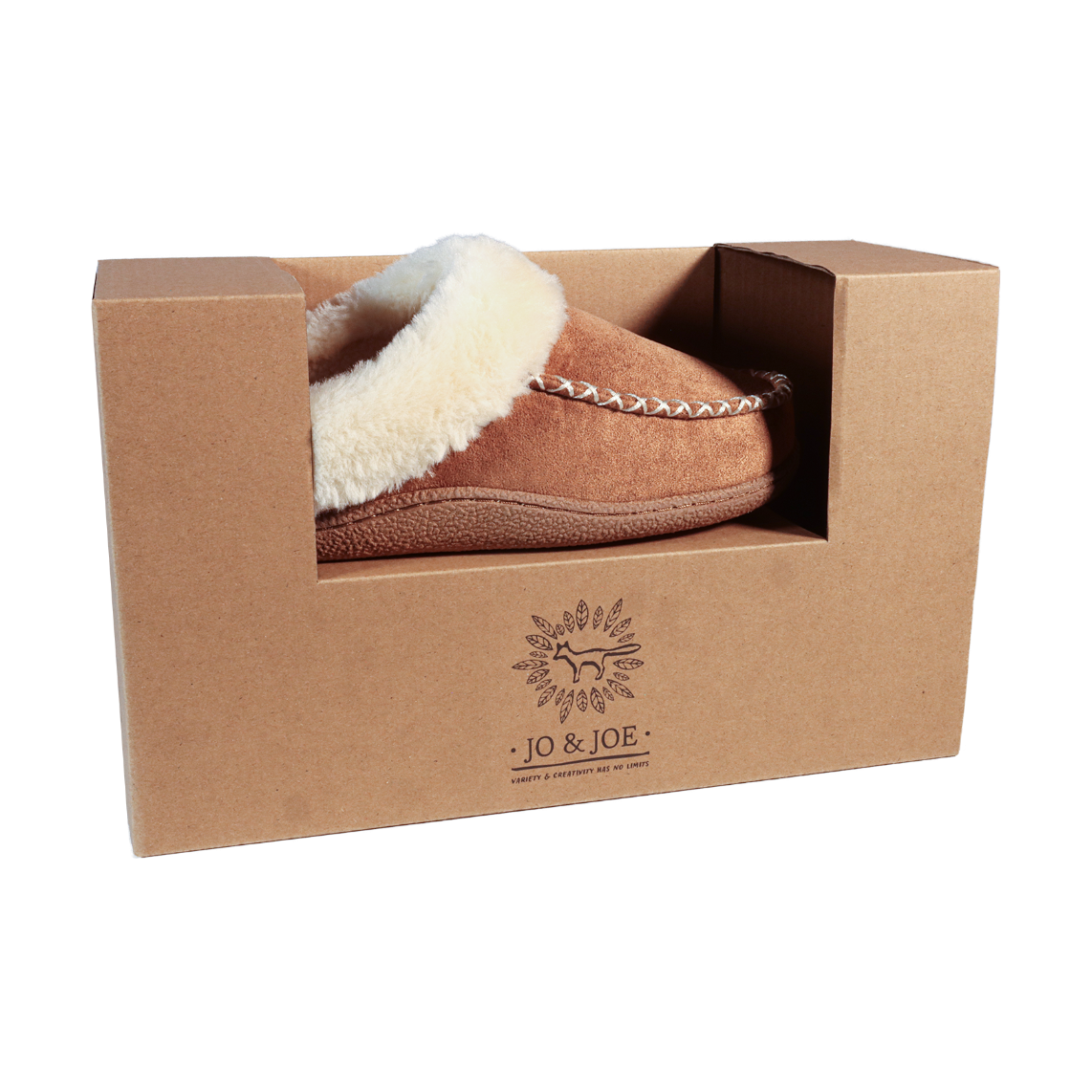 Alnwick COGNAC Faux Suede Moccasin Style Fur Cuff Gift Boxed Slipper