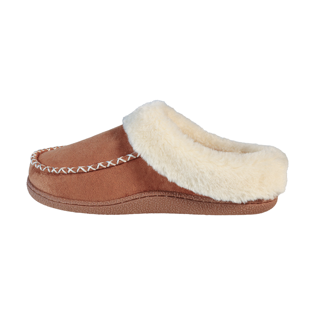 Alnwick COGNAC Faux Suede Moccasin Style Fur Cuff Gift Boxed Slipper
