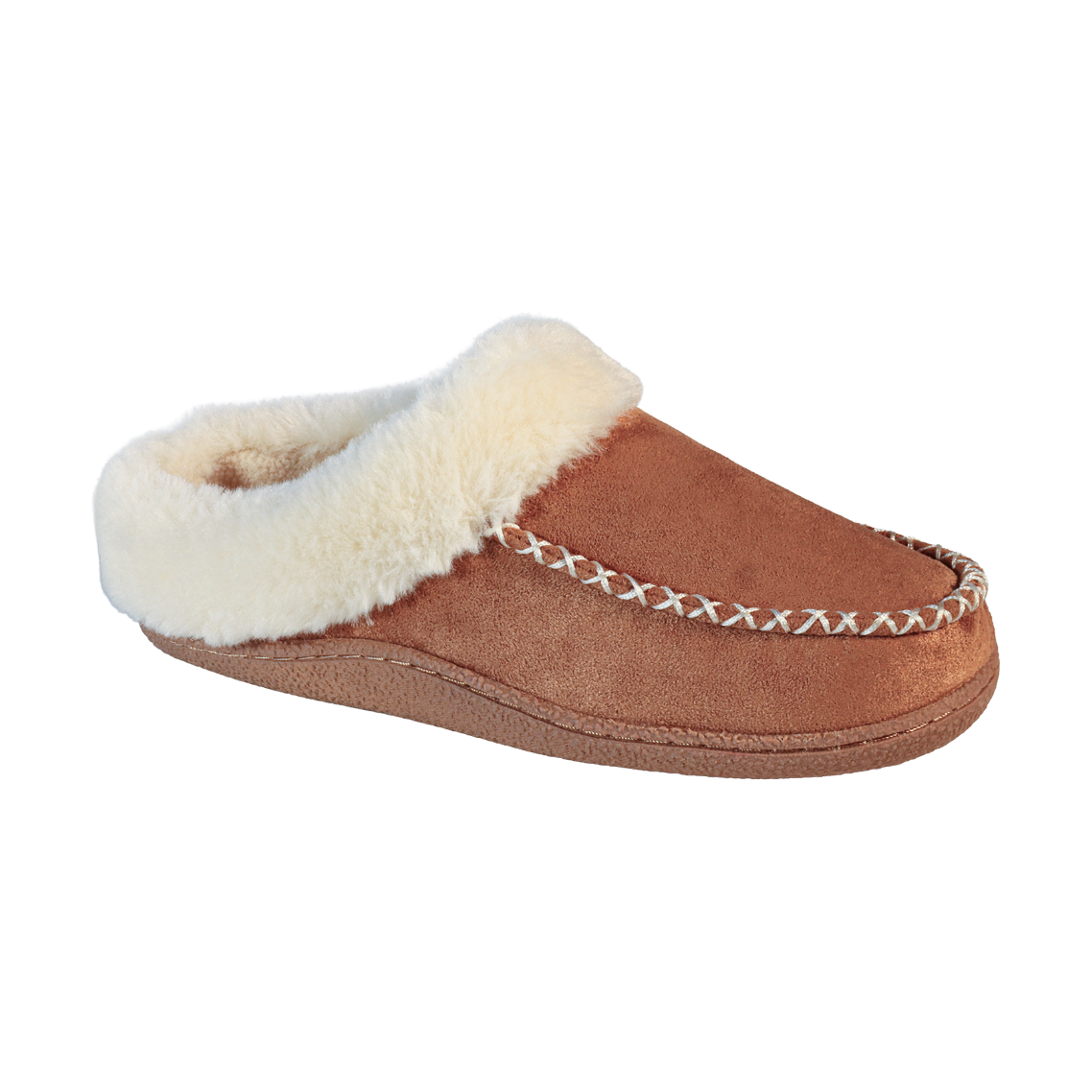 Alnwick COGNAC Faux Suede Moccasin Style Fur Cuff Gift Boxed Slipper