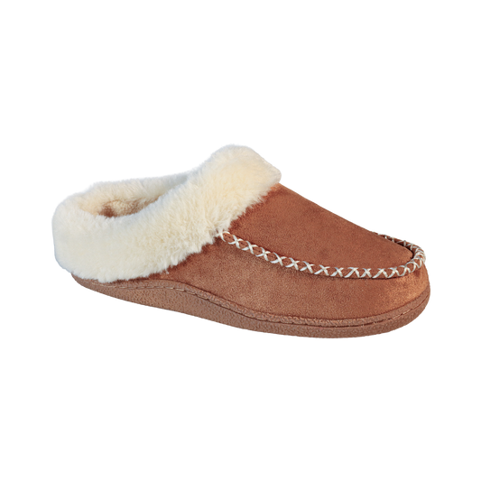 Alnwick COGNAC Faux Suede Moccasin Style Fur Cuff Gift Boxed Slipper