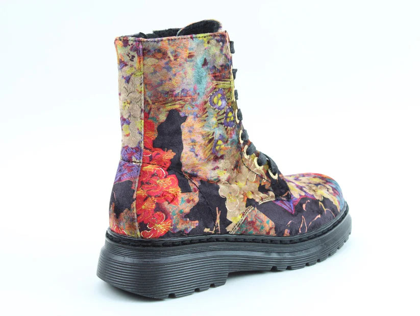 Heavenly Feet Lotte BLACK Floral VELVET Lace Up Boot with Zip