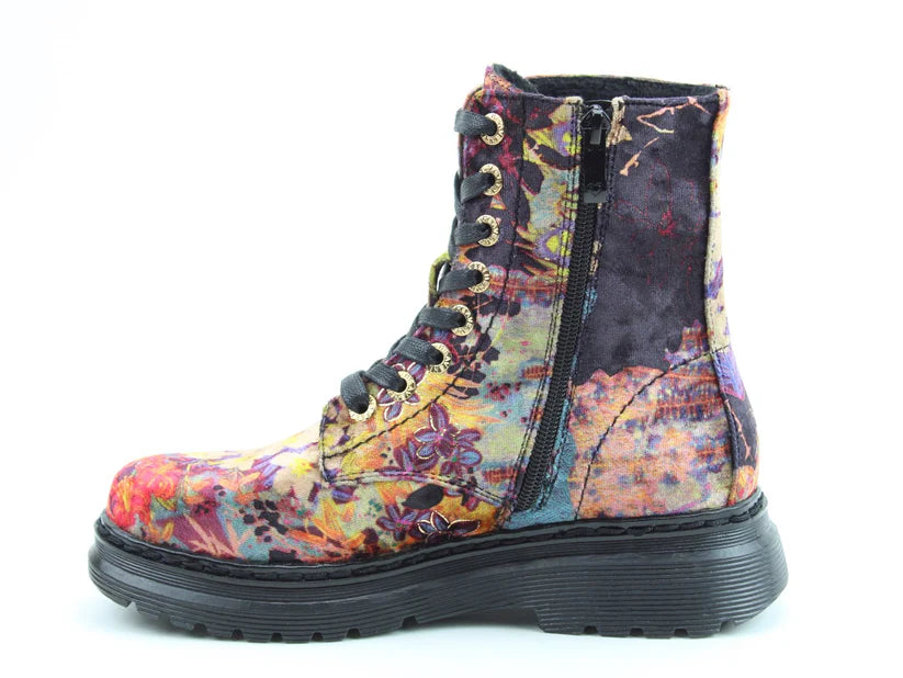 Heavenly Feet Lotte BLACK Floral VELVET Lace Up Boot with Zip