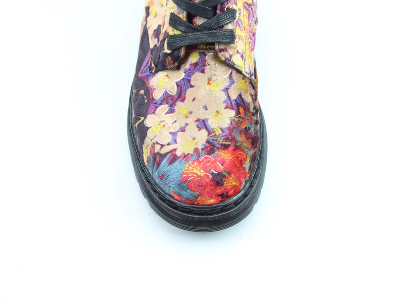 Heavenly Feet Lotte BLACK Floral VELVET Lace Up Boot with Zip