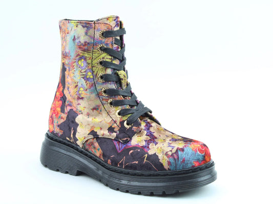 Heavenly Feet Lotte BLACK Floral VELVET Lace Up Boot with Zip
