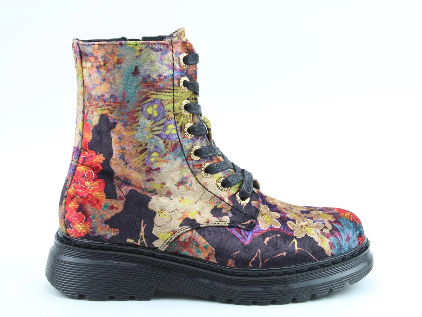 Heavenly Feet Lotte BLACK Floral VELVET Lace Up Boot with Zip