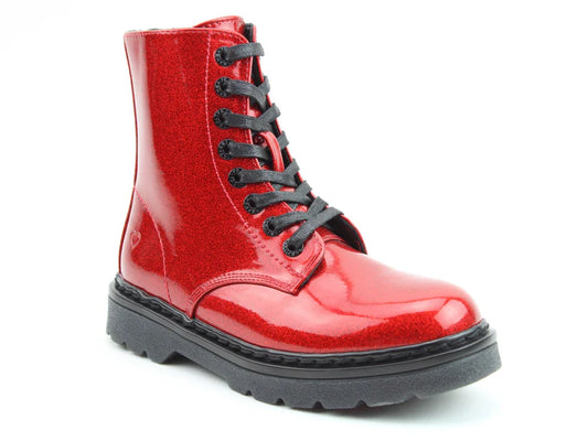 Heavenly Feet Ankle Boot with lace and zip Justina RED GLITTER