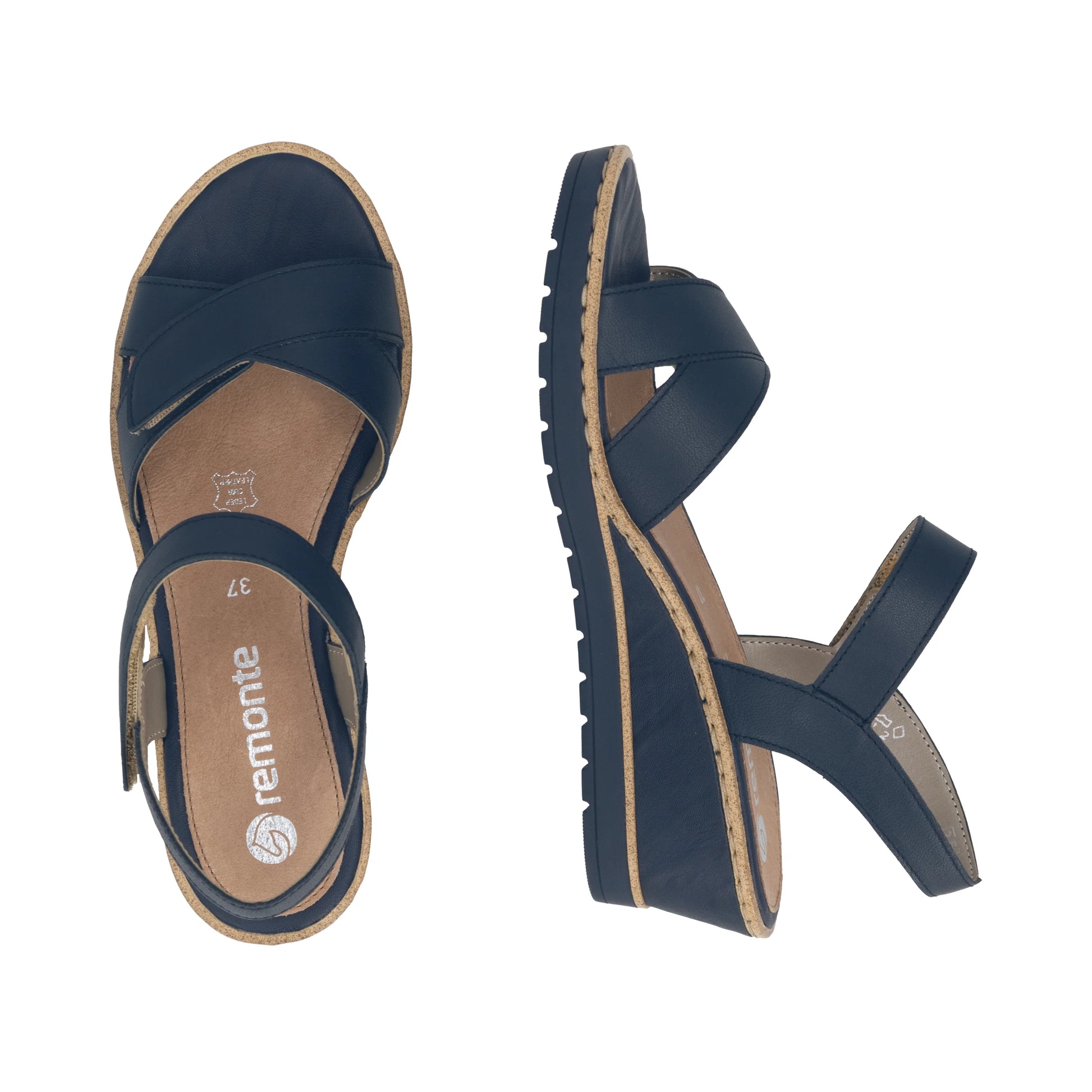Remonte R6252 NAVY Leather Touch Fastening Wedge Sandal R6252-16
