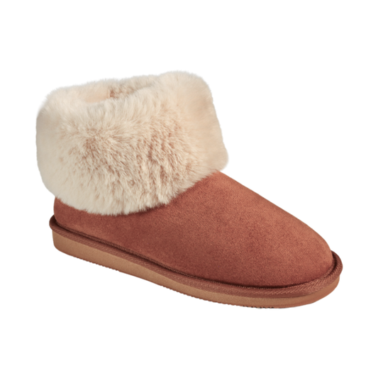Jo & Joe Balmoral COGNAC Faux Suede Fur Collar Slipper