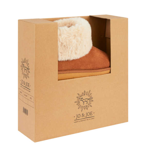 Jo & Joe Balmoral COGNAC Faux Suede Fur Collar Slipper