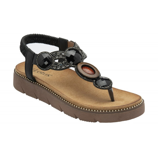 Lotus Alcina BLACK Toe Post Sandals ULP318