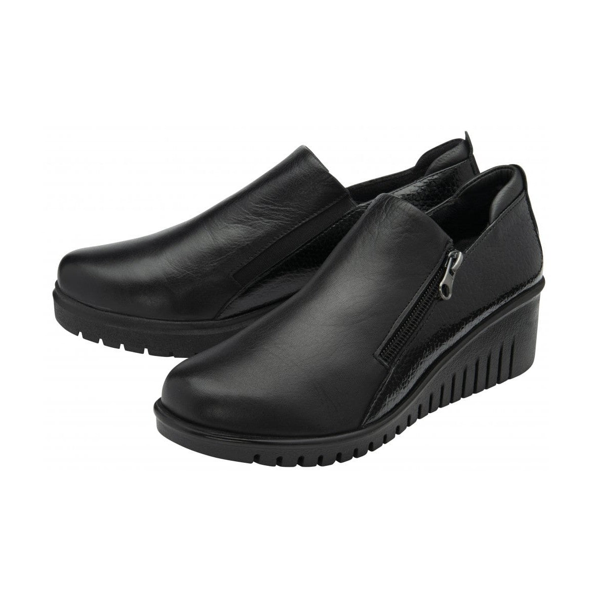 Lotus Altan Black Soft Leather High Fronted Wedge Shoe Boot