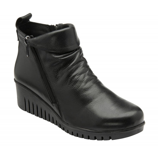 Lotus Cordelia BLACK Soft Leather Wedge Ankle Boot CORDELIA