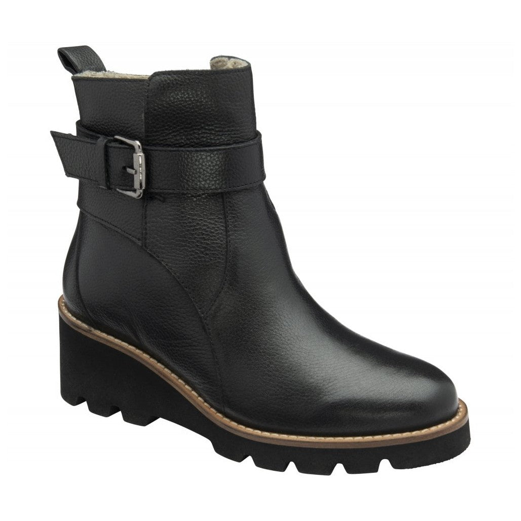 Lotus Emberlynn BLACK Soft Leather Wedge Ankle Boot