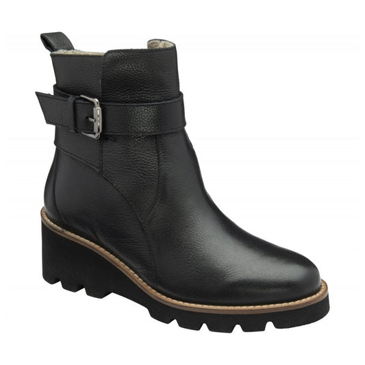 Lotus Emberlynn BLACK Soft Leather Wedge Ankle Boot