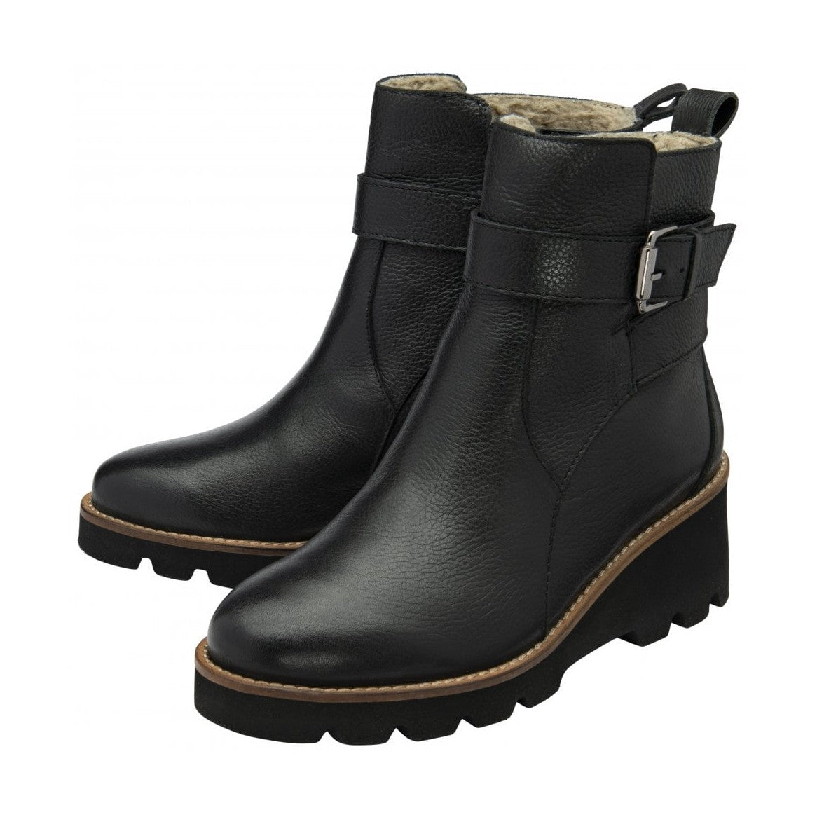 Lotus Emberlynn BLACK Soft Leather Wedge Ankle Boot