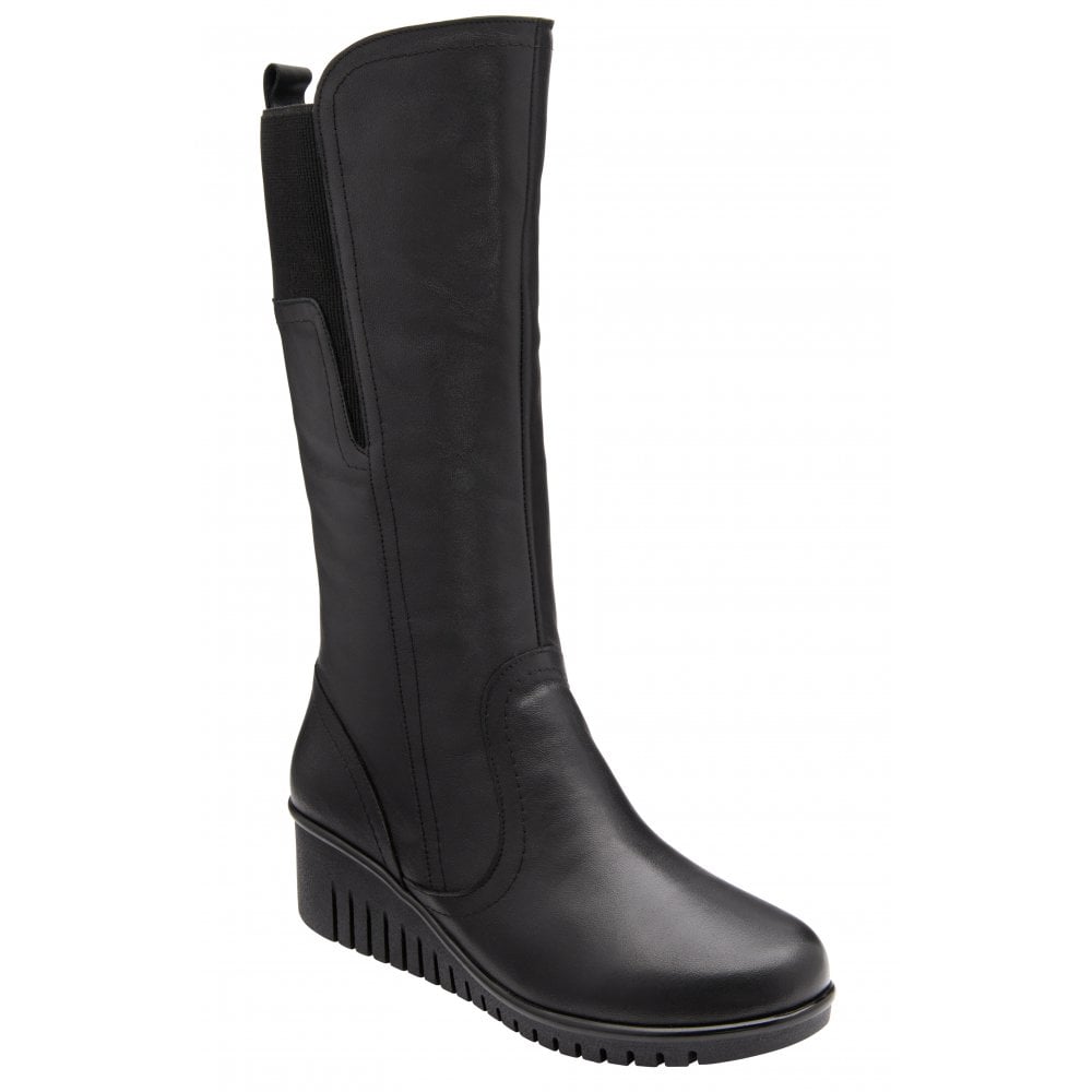 Lotus Boot Fitzgerald BLACK Soft Leather Wedge Long Boot ULB345